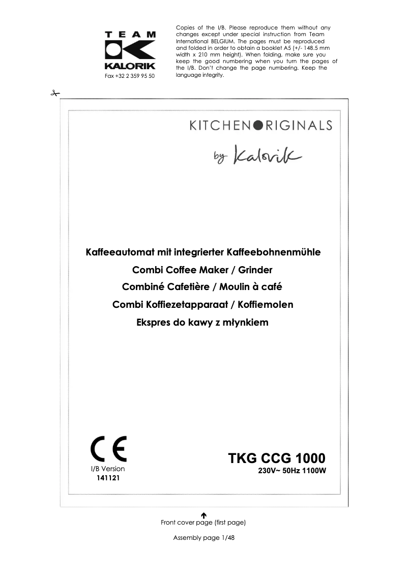 Página 1 del manual Manual de usuario Kalorik TKG CCG 1000 KTO