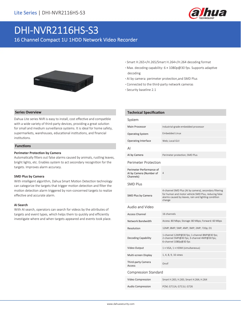 Imagen de la primera página del manual del dispositivo NVR2116HS-S3