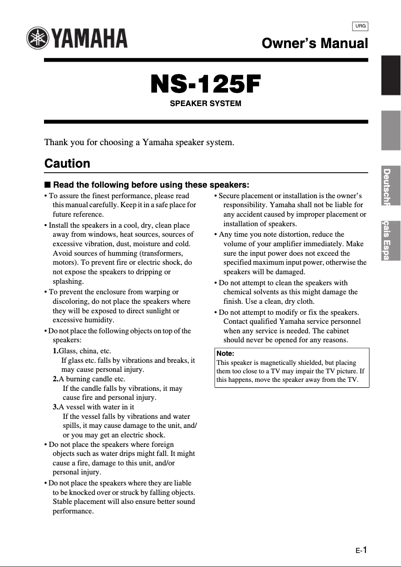 Imagen de la primera página del manual del dispositivo NS-125F