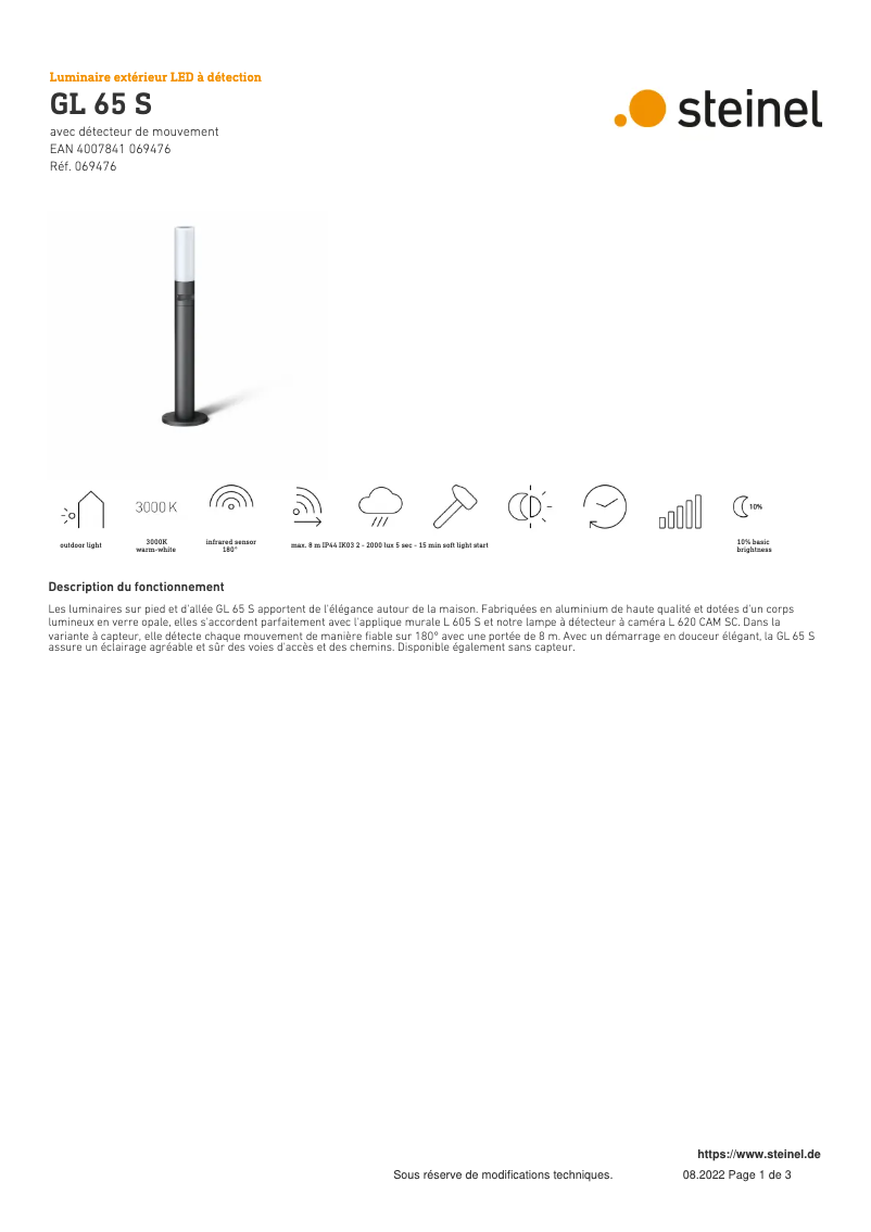 Página 1 del manual Ficha técnica Steinel GL 65 S