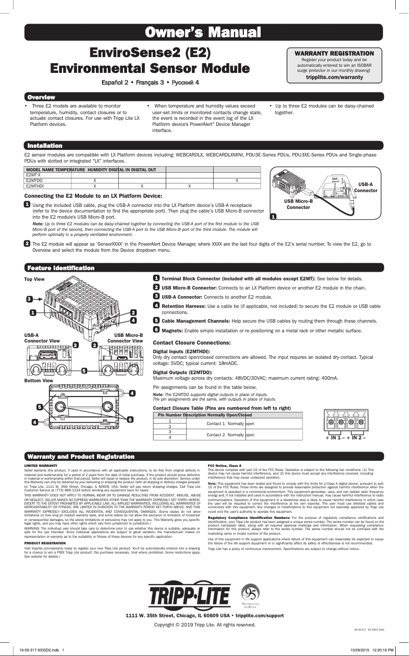 Imagen de la primera página del manual del dispositivo EnviroSense2 E2MT