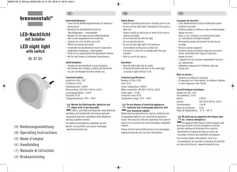 Página 1 del manual Manual de usuario Brennenstuhl NL 01 QS