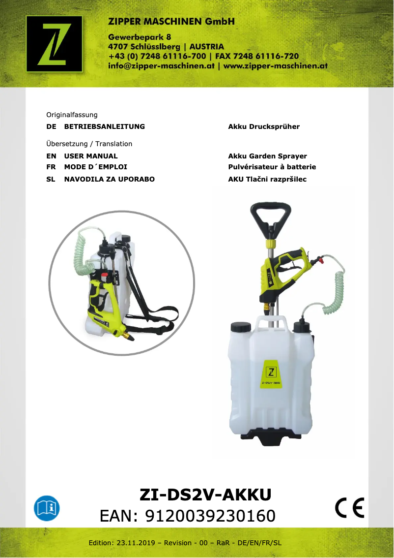 Página 1 del manual Manual de usuario Zipper ZI-DS2V-AKKU