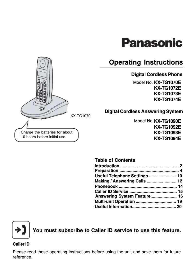 Imagen de la primera página del manual del dispositivo KX-TG1094