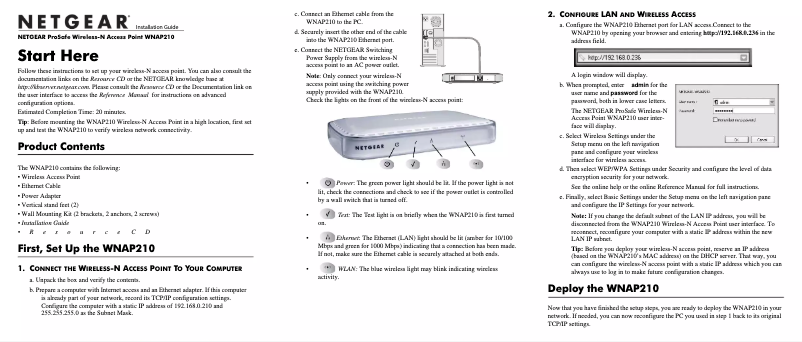 Página 1 del manual Guía de instalación Netgear WNAP210