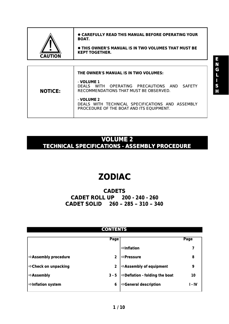 Imagen de la primera página del manual del dispositivo Cadet 285 Solid