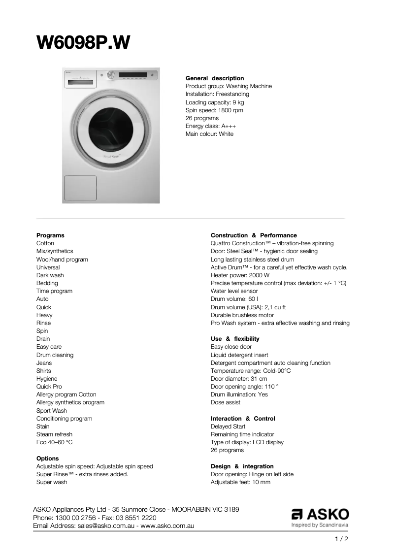 Imagen de la primera página del manual del dispositivo W6098P