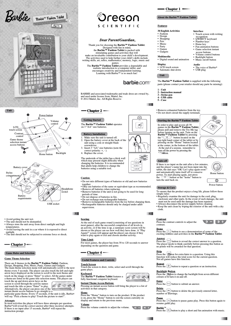 Página 1 del manual Manual de usuario Oregon Scientific Barbie Fashion Tablet