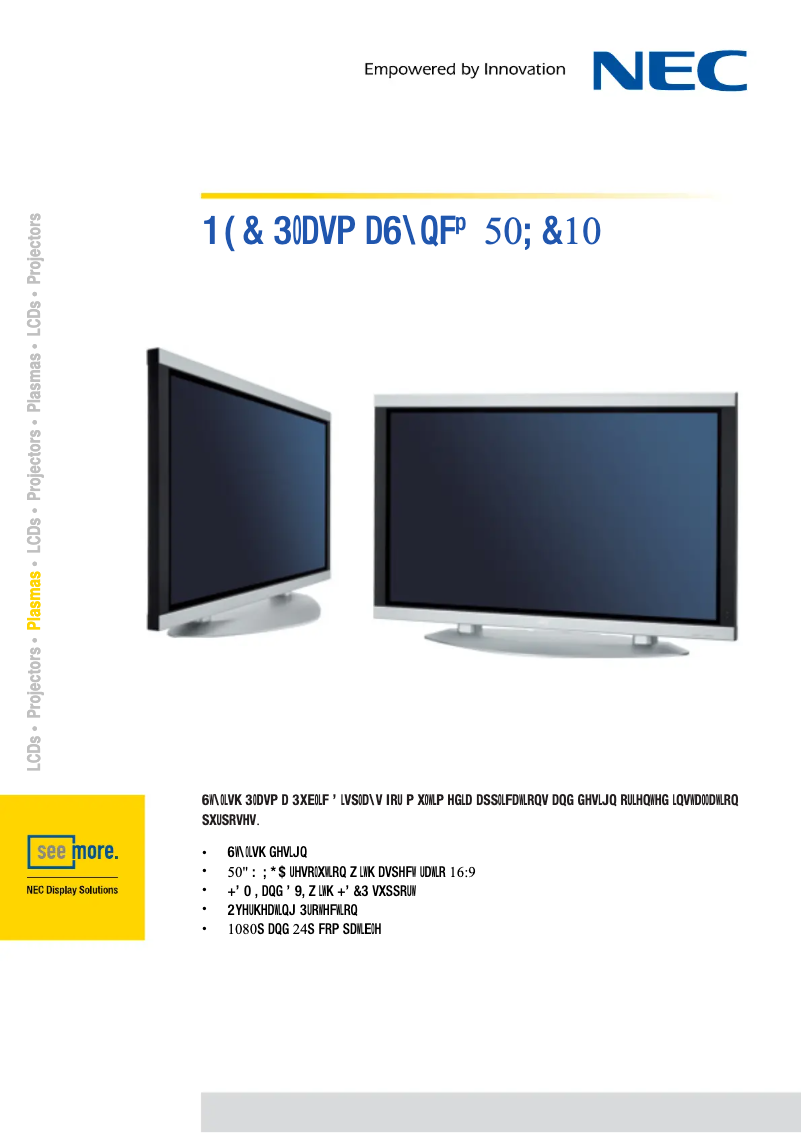 Página 1 del manual Ficha técnica NEC PlasmaSync 50XC10