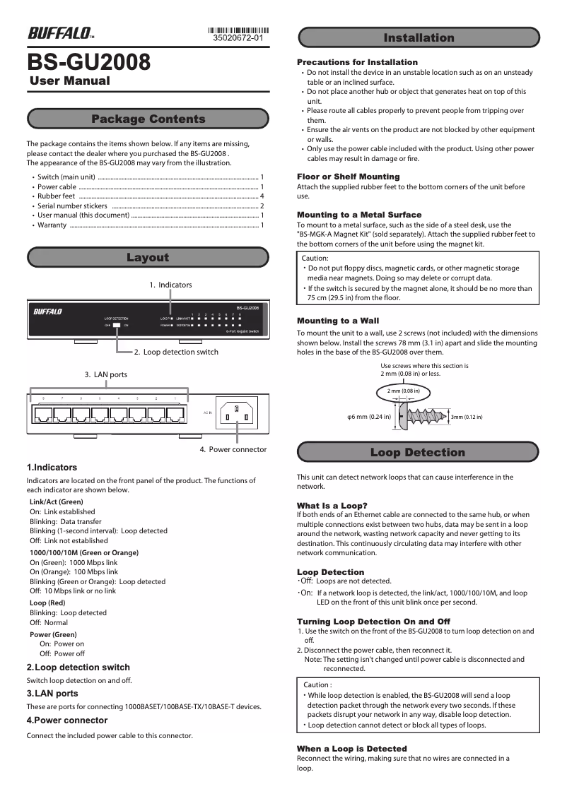 Imagen de la primera página del manual del dispositivo BS-GU2008