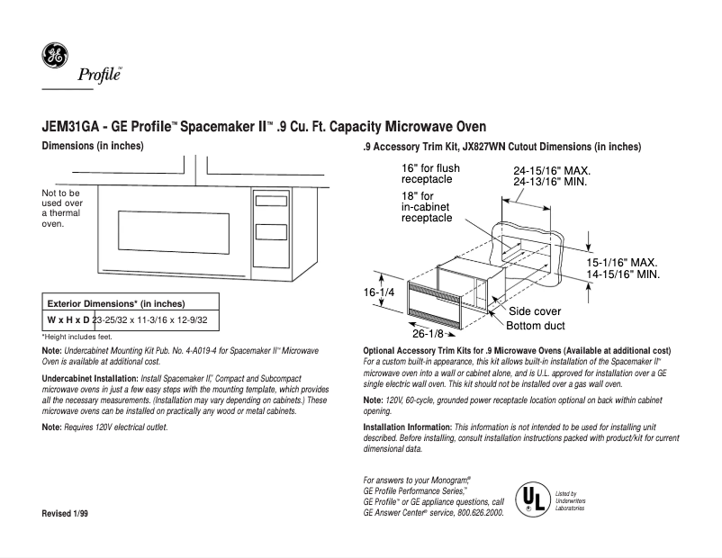 Página 1 del manual Ficha técnica GE JEM31GA