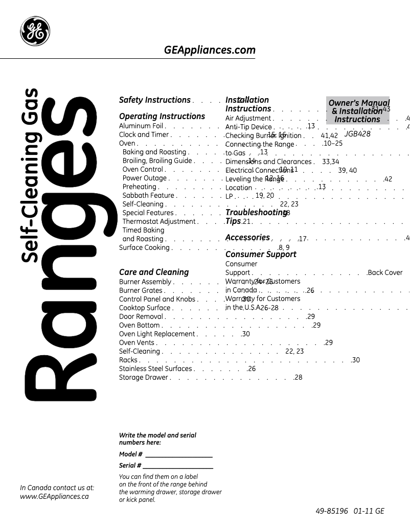 Página 1 del manual Guía de instalación GE JGB428SERSS