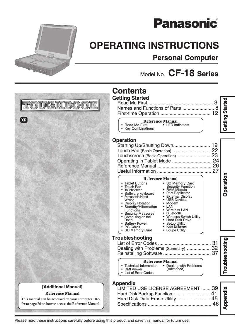 Imagen de la primera página del manual del dispositivo Toughbook CF-18