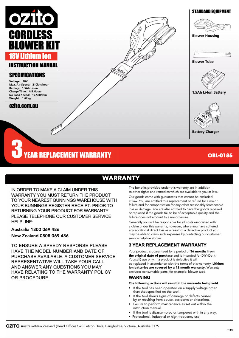 Imagen de la primera página del manual del dispositivo OBL-0185