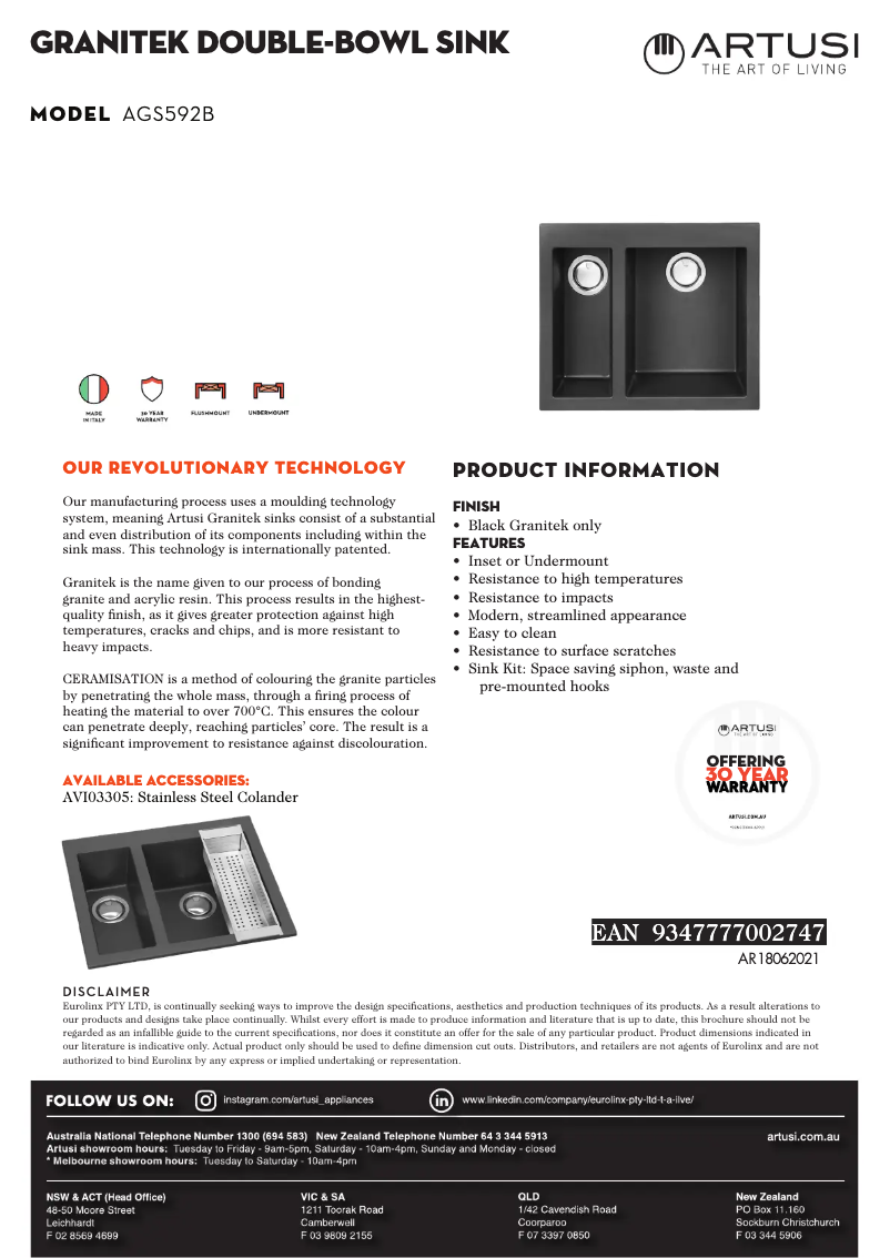 Página 1 del manual Ficha técnica Artusi AGS592B