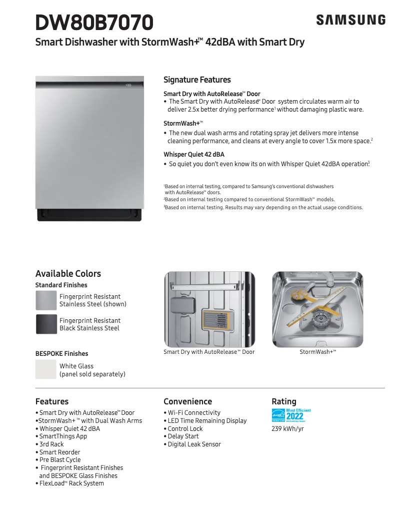 Página 1 del manual Ficha técnica Samsung DW80B7070US