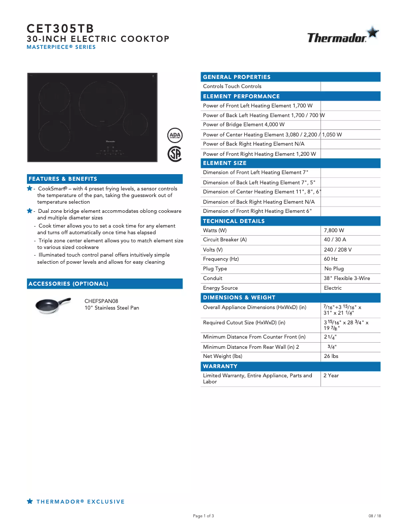 Imagen de la primera página del manual del dispositivo CET305TB