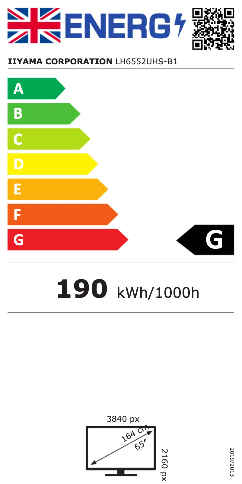 Página nº 1 - Etiqueta energética Iiyama ProLite LH6552UHS