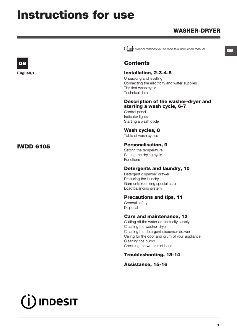 Imagen de la primera página del manual del dispositivo IWDD 6105 B ECO