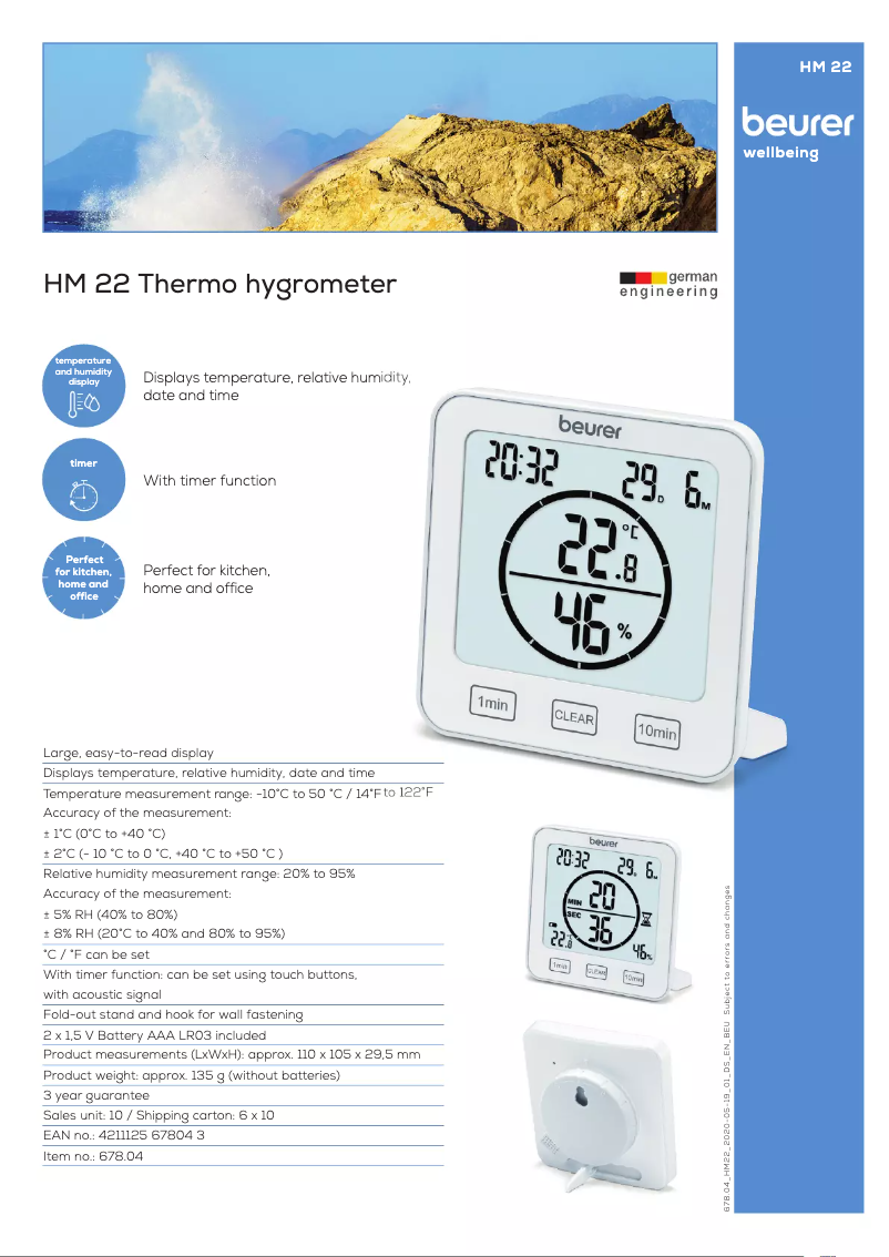 Página 1 del manual Ficha técnica Beurer HM 22