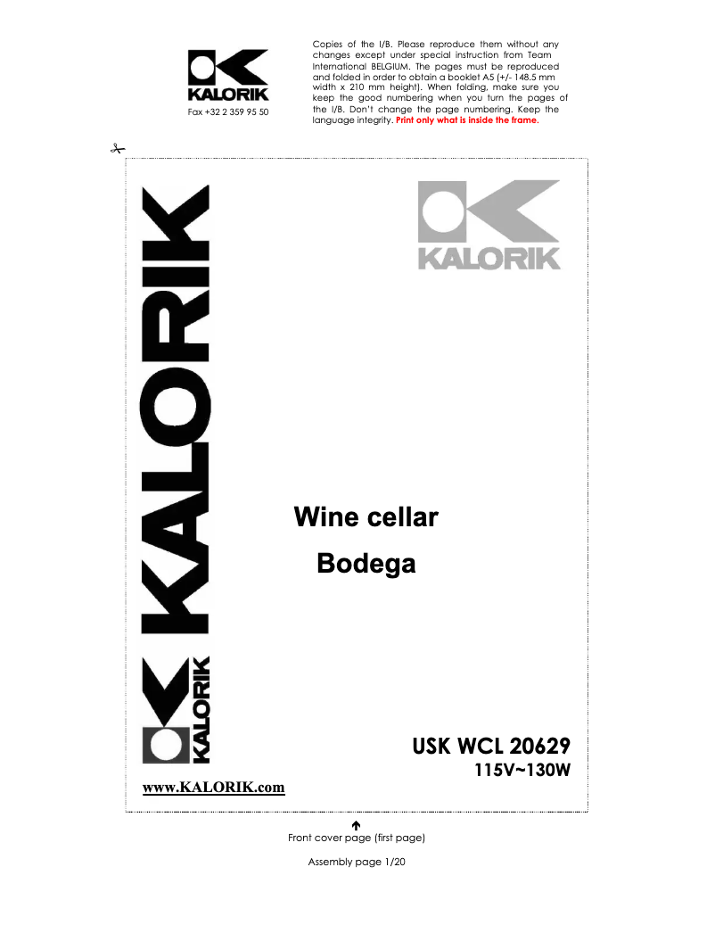 Página nº 1 - Manual de usuario Kalorik WCL-20629