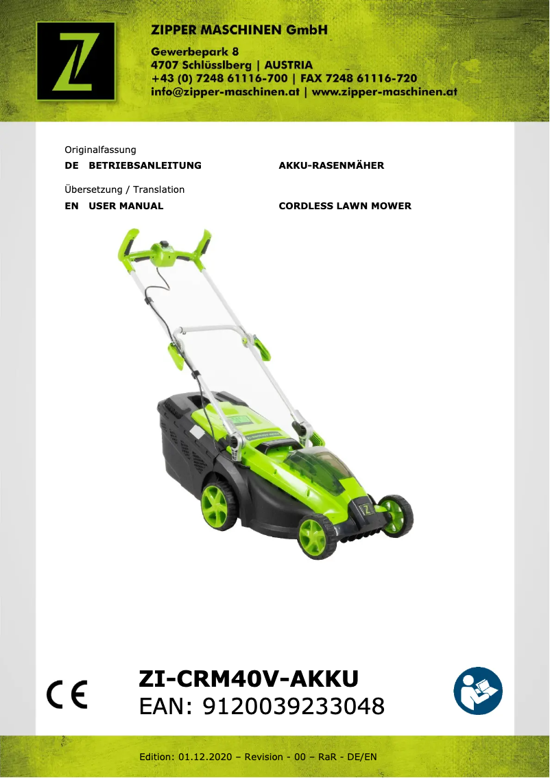 Página 1 del manual Manual de usuario Zipper ZI-CRM40V-AKKU