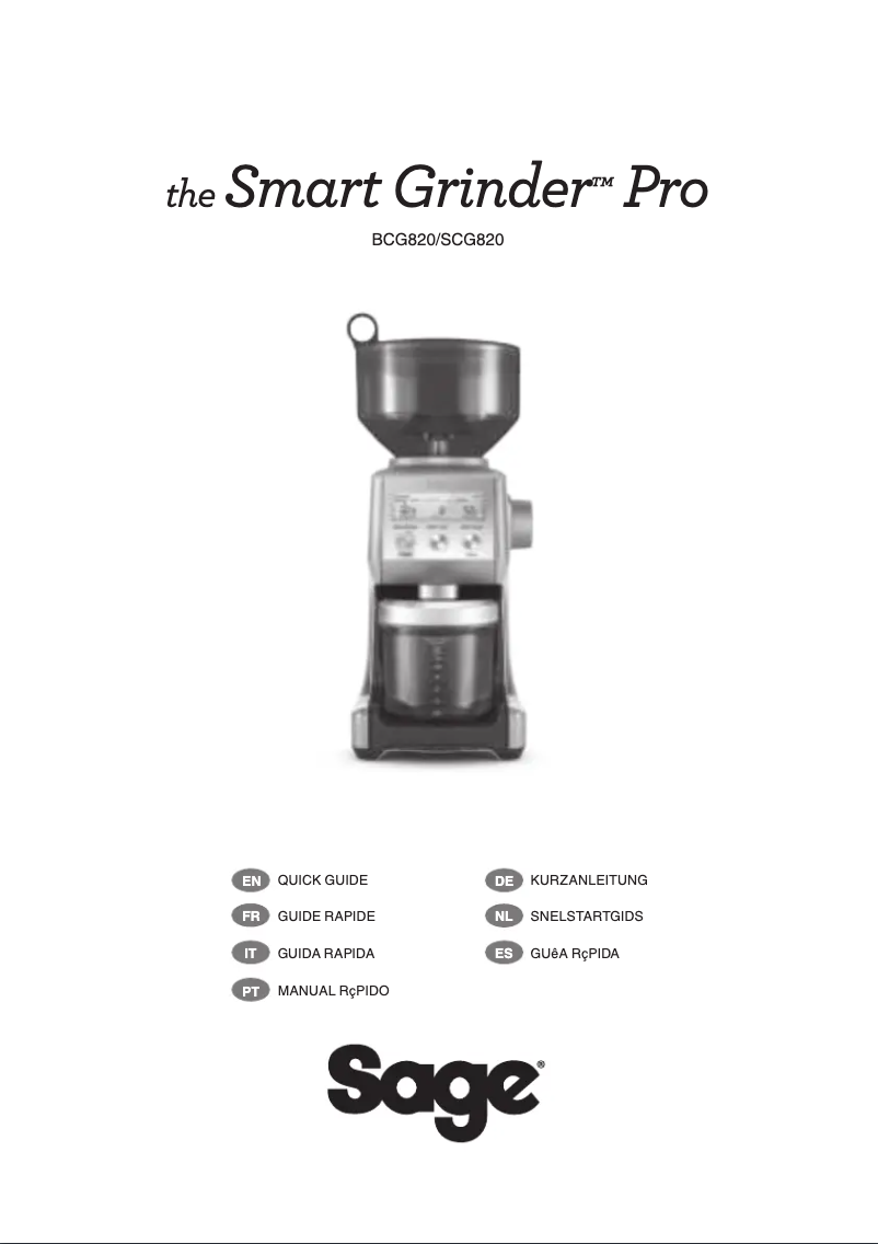Página 1 del manual Manual de usuario Sage the Smart Grinder Pro BCG820