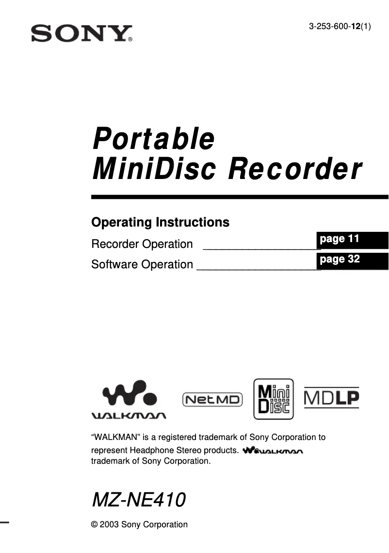 Página 1 del manual Manual de usuario Sony MZ-NE410