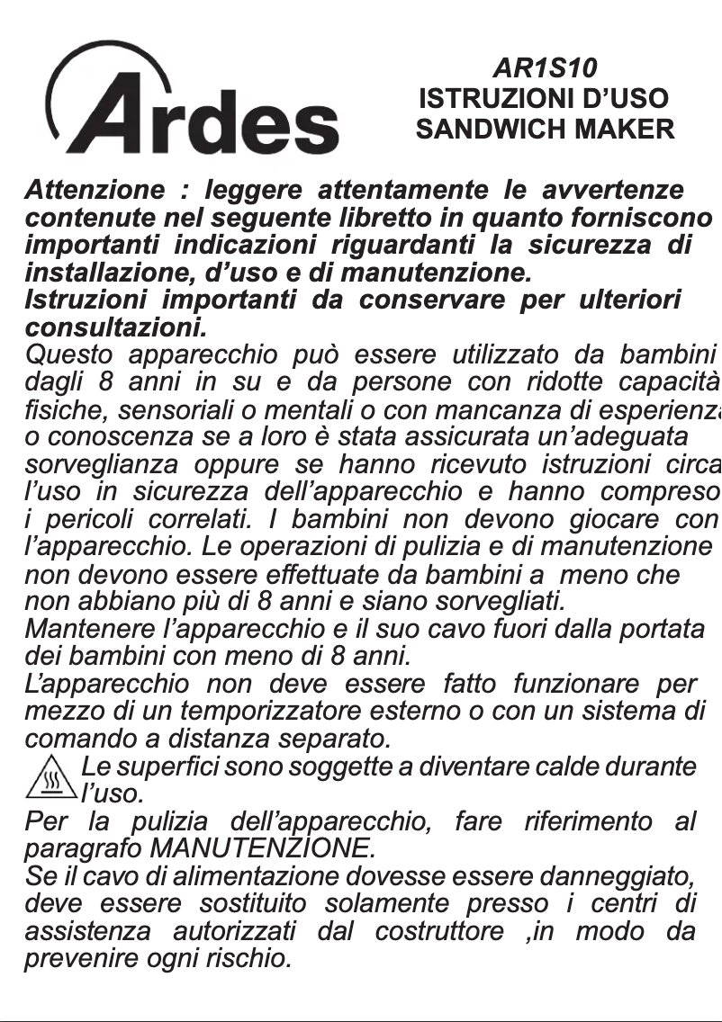 Imagen de la primera página del manual del dispositivo AR1S10