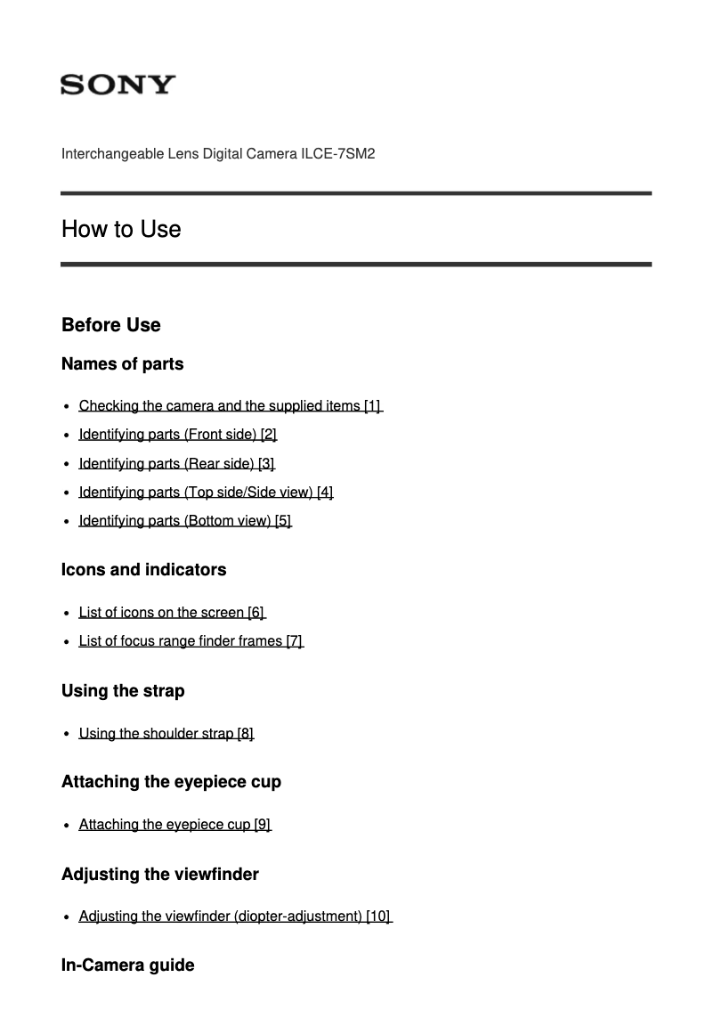 Imagen de la primera página del manual del dispositivo Alpha ILCE-7SM2