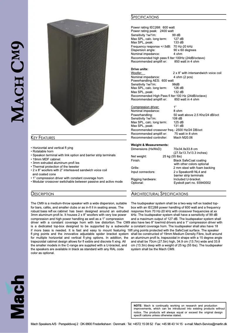 Página 1 del manual Ficha técnica Martin CM9