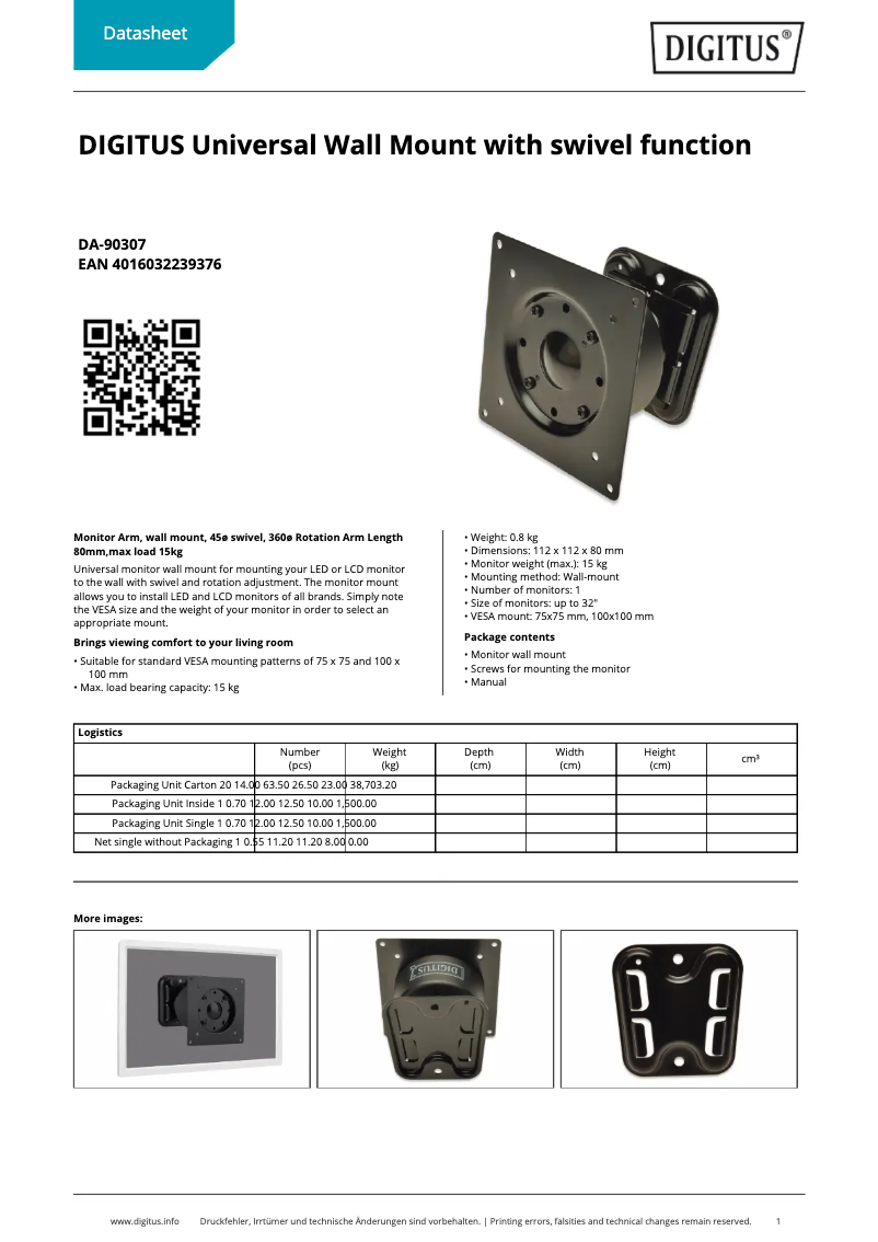 Página 1 del manual Ficha técnica Digitus DA-90307