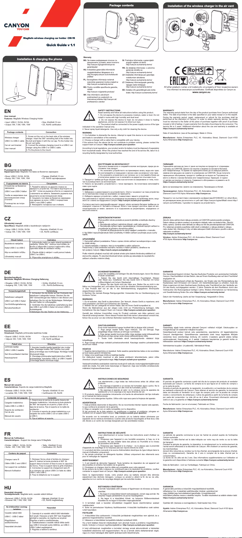 Imagen de la primera página del manual del dispositivo CM-15