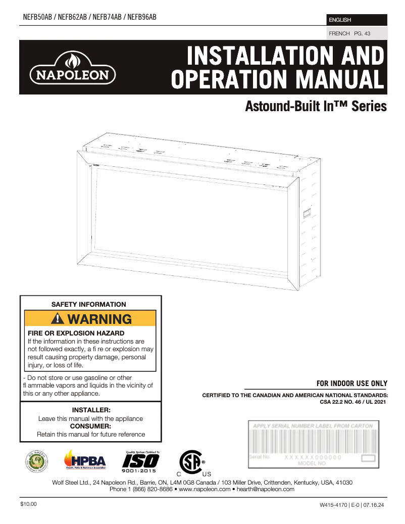 Página nº 1 - Manual de usuario Napoleon Astound NEFB50AB