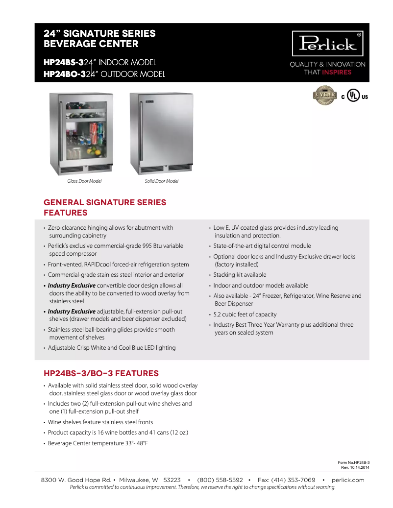 Imagen de la primera página del manual del dispositivo Signature Series HP24BS-3-2L