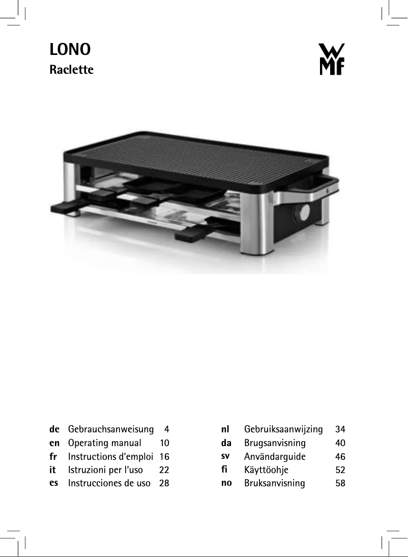 Imagen de la primera página del manual del dispositivo Lono Raclette