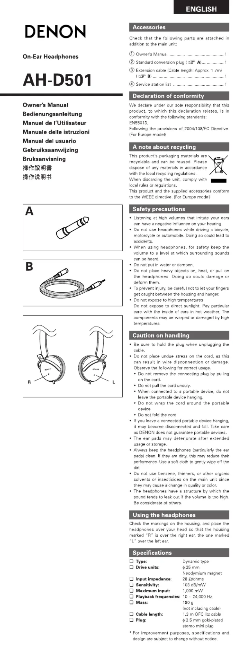 Imagen de la primera página del manual del dispositivo AH-D501