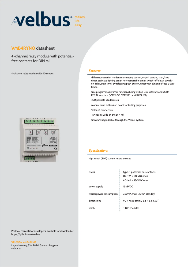 Imagen de la primera página del manual del dispositivo VMB4RYNO
