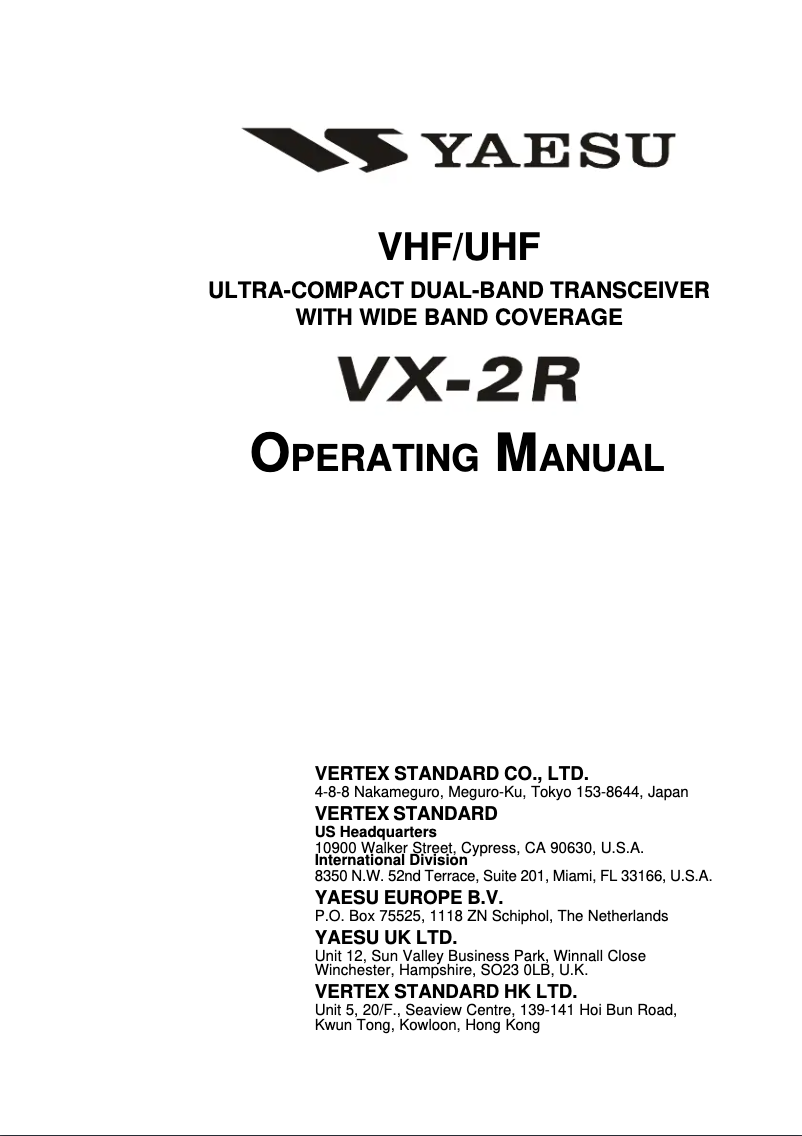 Imagen de la primera página del manual del dispositivo VX-2R