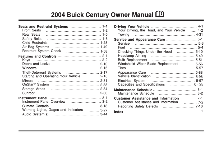 Página 1 del manual Manual de usuario Buick Century (1993)