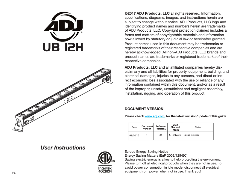 Imagen de la primera página del manual del dispositivo UB 12H
