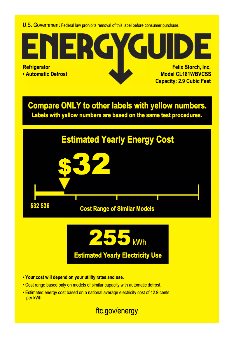 Página 1 del manual Etiqueta energética Summit CL181WBVCSS