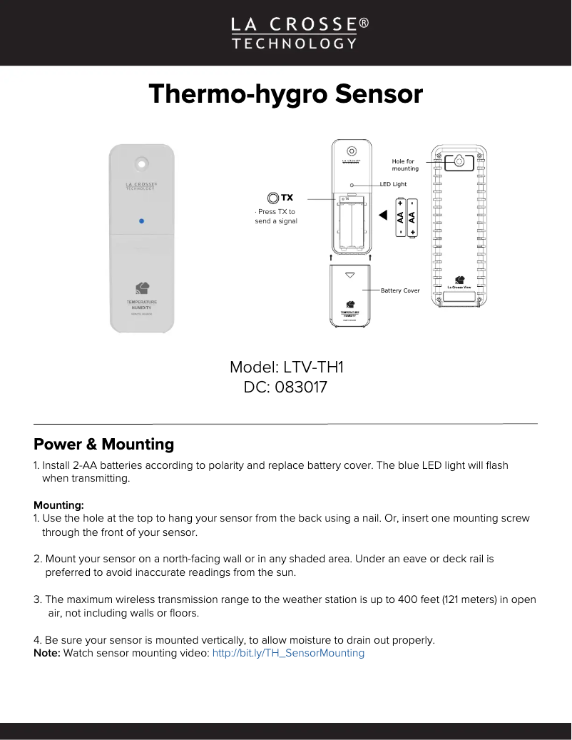 Imagen de la primera página del manual del dispositivo LTV-TH1