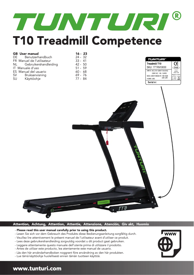 Página 1 del manual Manual de usuario Tunturi Cardio Fit T10