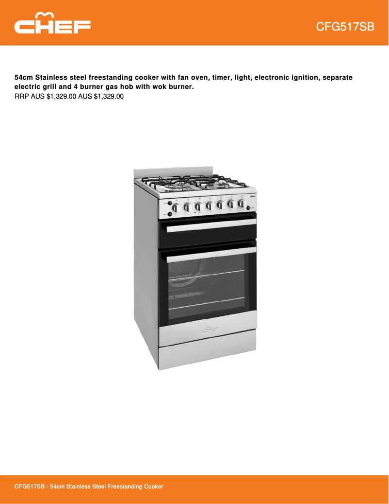 Página 1 del manual Ficha técnica Chef CFG517SBLP