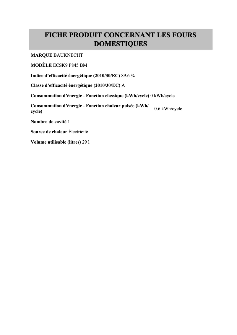 Imagen de la primera página del manual del dispositivo ECSK9 P845 BM