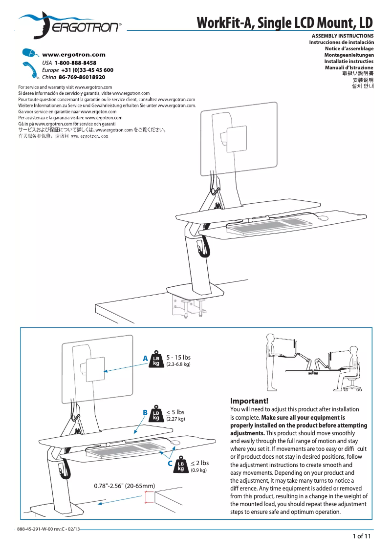 Página 1 del manual Manual de usuario Ergotron WorkFit WorkFit-A, Single LD @ Worksurface+