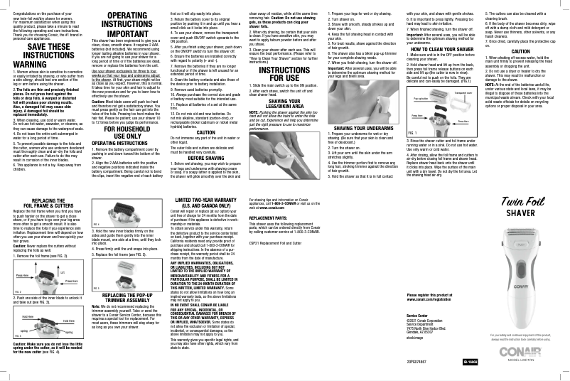 Página nº 1 - Manual de usuario Conair LWD1RN