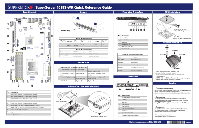 Página 1 del manual Guía de inicio rápido Supermicro SuperServer 1019S-WR