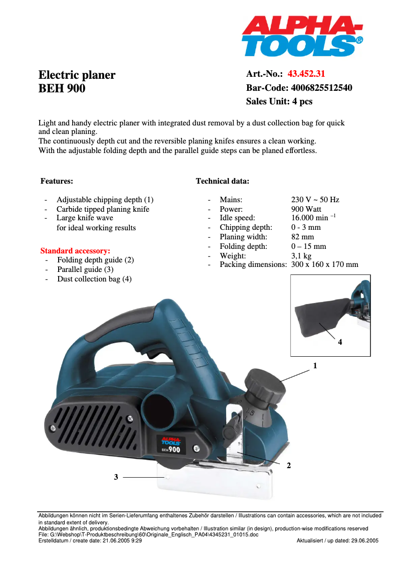 Página nº 1 - Manual de usuario Alpha Tools BEH 900